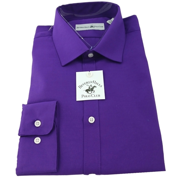 Beverly Hills Polo Club Mens Dress Size Large 16-16.5 Purple Plum Large - Picture 1 of 7